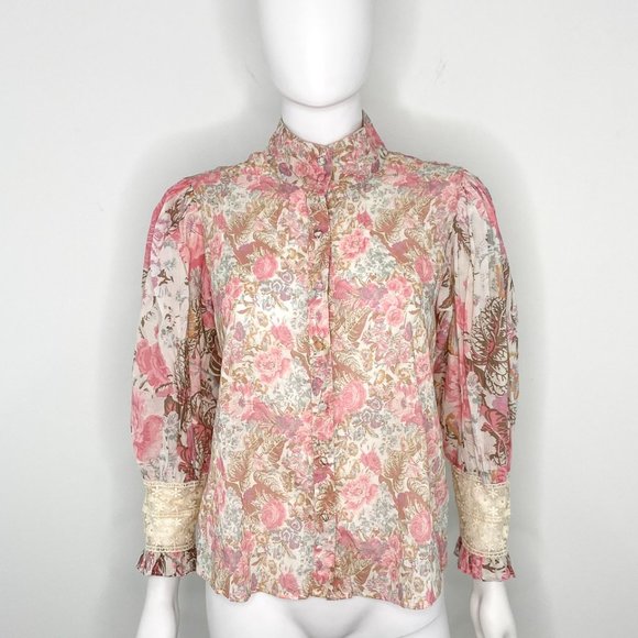 LoveShackFancy Brooke Long Sleeve Blouse Top in Dew Drop Floral Print Sz XS - Picture 4 of 15